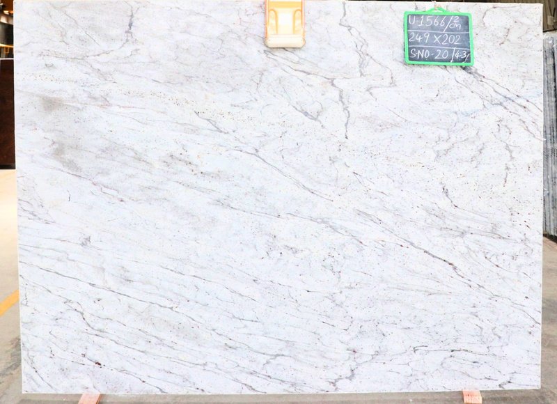 Stone slab in warehouse with quality control tag