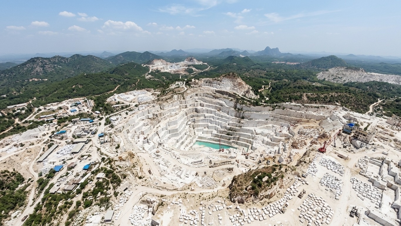 Marble quarry face in Rajasthan with cut benches &mdash; Gemarix