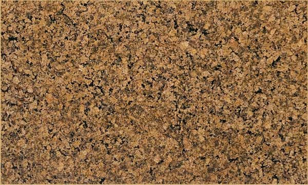 Desert Gold Granite slab &mdash; warm amber-gold with cream quartz inclusions and dark mica speckles