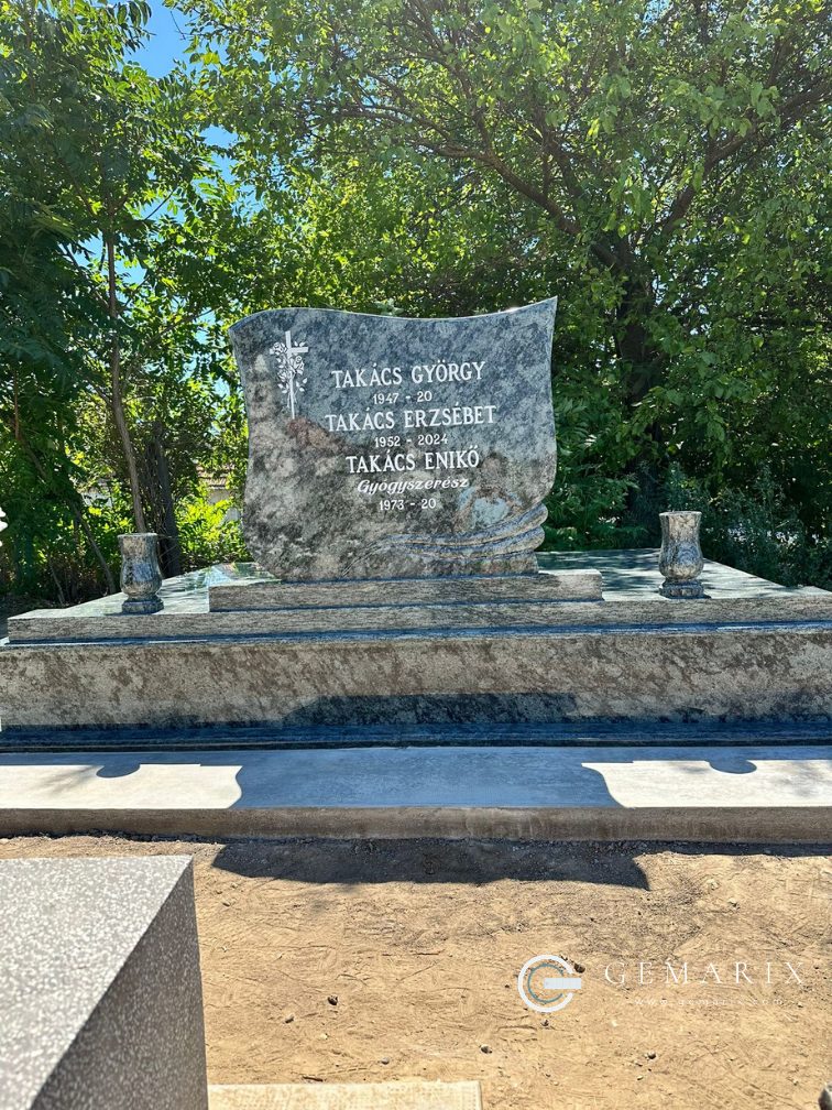 Bahama Blue Headstone Installed Scroll