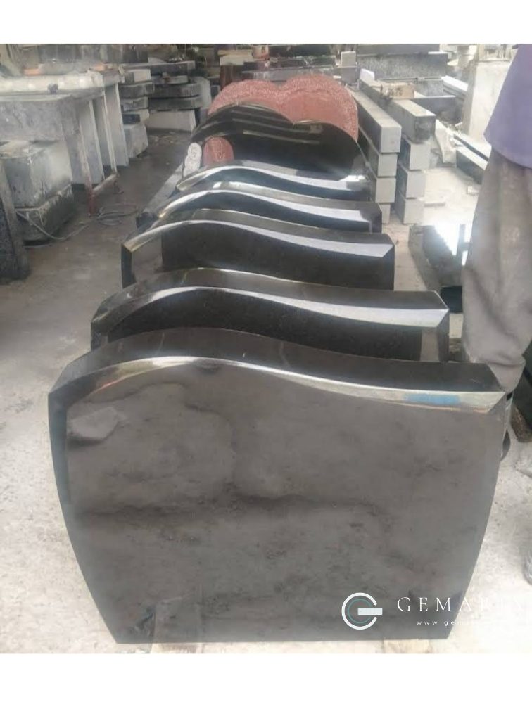 Black Granite Headstone Wave Row