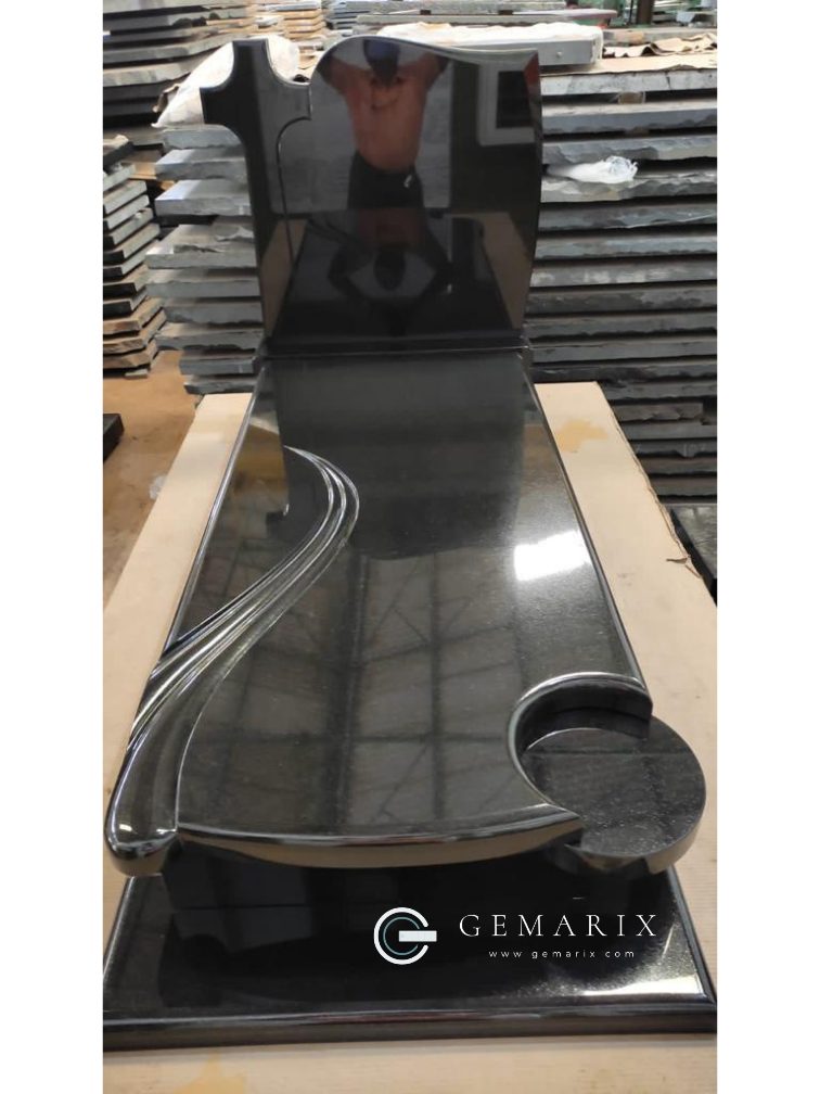 Black Granite Memorial Set Scroll Carved